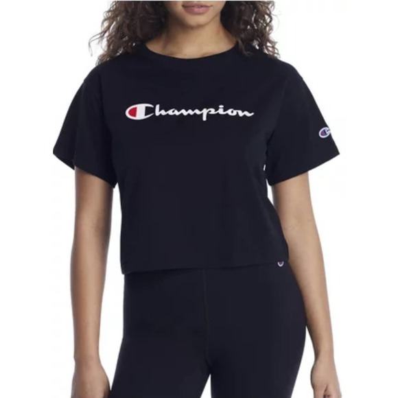 NWOT Champion Script Women's Cropped Shirt Sleeve T Shirt Large - Picture 1 of 6